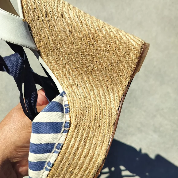 Gucci Blue and White Striped Espadrille Wedges - Picture 6 of 16